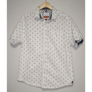 Denim & Flower Men's White Anchor Print Shirt - 100% Cotton, Short Sleeve, Large